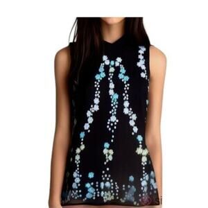 NWT Kaari blue  True Black Embroidered Abstract Floral Rayon Top XS